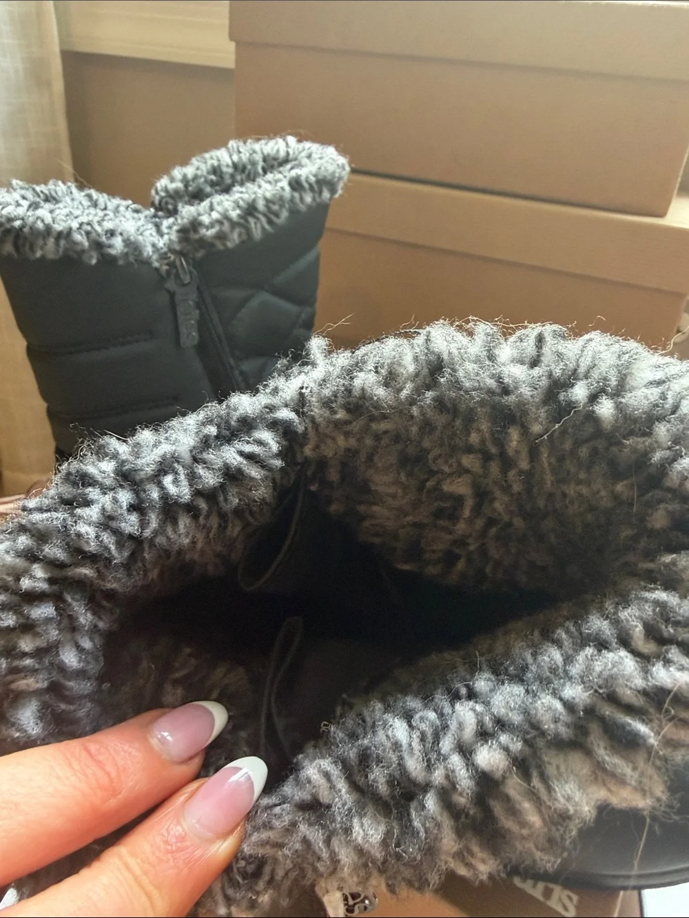 totes Black Quilted Faux-Fur Trim Winter Slip-On Boot